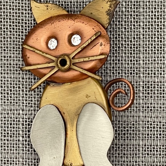 Cat 2"  Brooch Mixed Metals Rhinestones Eyes - Picture 5 of 8